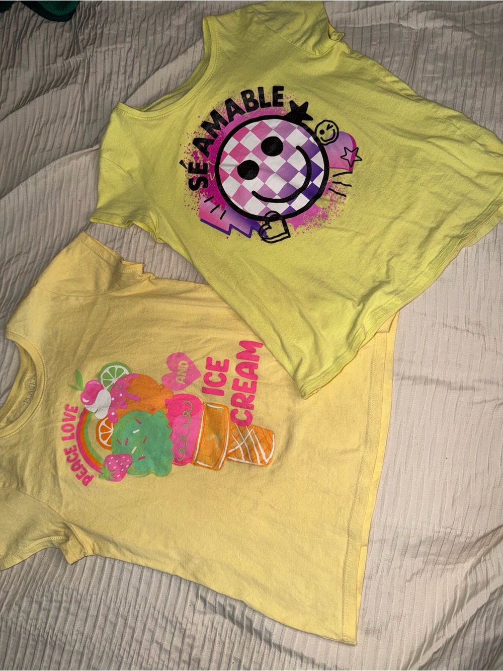 Place Yellow Graphic Tee Duo with Playful Smiley & Ice Cream Prints